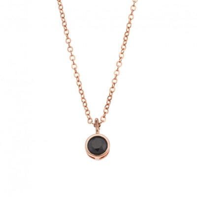 Rose gold plated sterling silver necklace, solitaire with black cubic zirconia