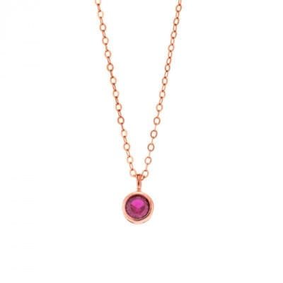 Rose gold plated sterling silver necklace, solitaire with fuchsia cubic zirconia
