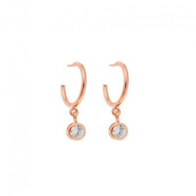 Rose gold plated sterling silver earrings, round solitaire