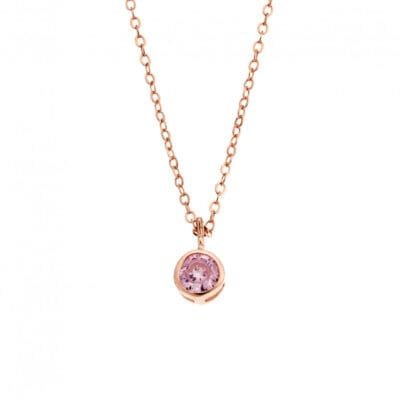 Rose gold plated sterling silver necklace, solitaire with pink cubic zirconia