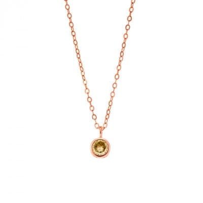 Rose gold plated sterling silver necklace, solitaire with yellow cubic zirconia