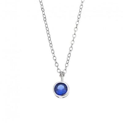 Sterling silver necklace, solitaire with blue cubic zirconia