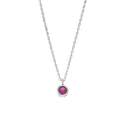Sterling silver necklace, solitaire with fuchsia cubic zirconia