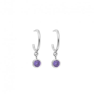 Earrings Hoops silver 925, solitaire round