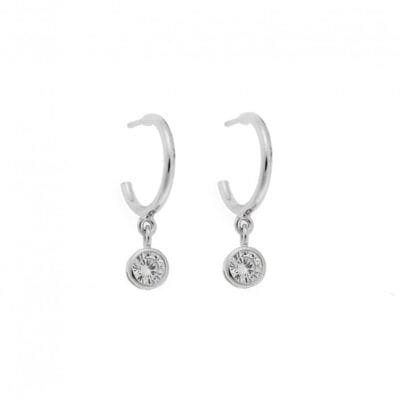 Σκουλαρίκια Ασήμι 925° Κρίκοι με μονόπετρο στρογγυλό σε ασημί χρώμα