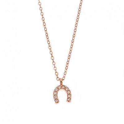Necklace Silver 925° Pendant with horseshoe with white zircon