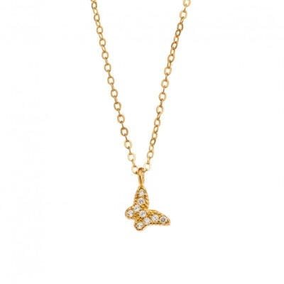 Necklace Silver 925° Pendant with butterfly with white zircon