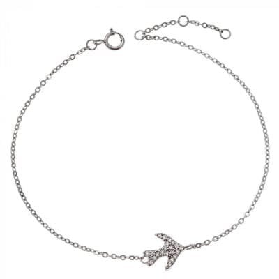 Silver bracelet 925, swallow with white cubic zirconia
