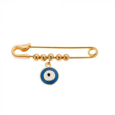 Παραμάνα κίτρινο επιχρυσωμένο ασήμι 925 με μπλε ματάκι