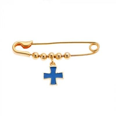 Παραμάνα κίτρινο επιχρυσωμένο ασήμι 925 με μπλε σταυρό