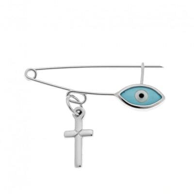 Παραμάνα ασήμι 925 με σταυρό και γαλάζιο ματάκι