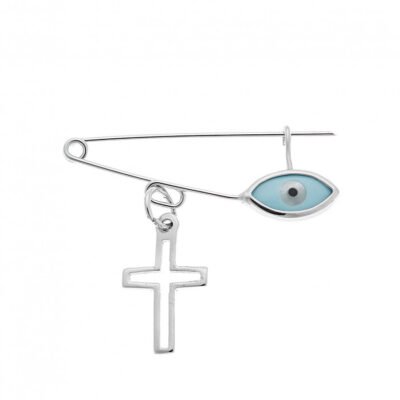 Παραμάνα ασήμι 925 με σταυρό και γαλάζιο ματάκι