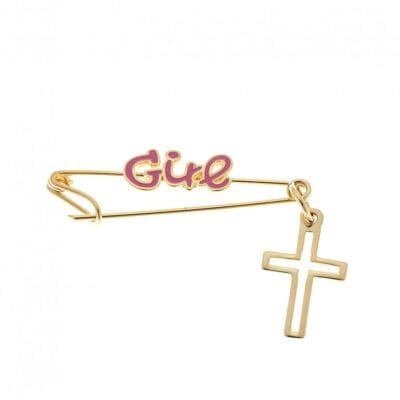 Παραμάνα κίτρινο επιχρυσωμένο ασήμι 925, Girl και λευκό ματάκι