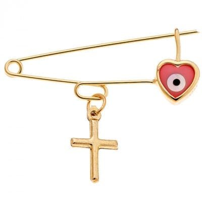 Παραμάνα Silver 925 Gold Plated Με ροζ μάτι και σταυρό