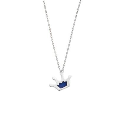 Necklace Silver 925° Pendant with crown with blue enamel