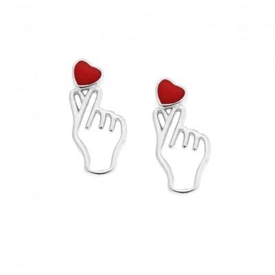 Silver earrings 925° with heart and hand