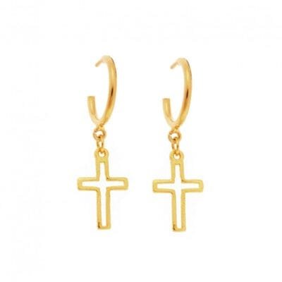 Σκουλαρίκια Κρίκοι Ασήμι 925° με γραμμικό σταυρό