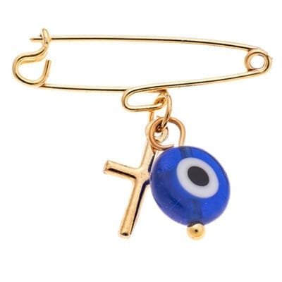 Παραμάνα Silver 925 Gold Plated Σταυρός με Μπλε μάτι