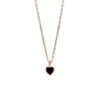 Pendant Silver 925 Rose Gold Plated heart with black cubic zirconia