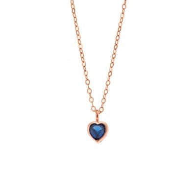 Pendant Silver 925 Rose Gold Plated heart with blue cubic zirconia