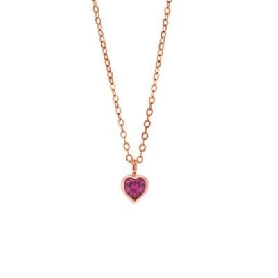 Pendant Silver 925 Rose Gold Plated heart with fuchsia cubic zirconia