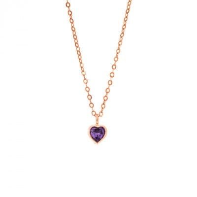 Pendant Silver 925 Rose Gold Plated heart with purple cubic zirconia
