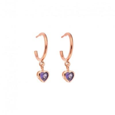 Rose gold plated sterling silver earrings, heart stone