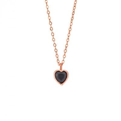 Pendant Silver 925 Rose Gold Plated heart with black cubic zirconia
