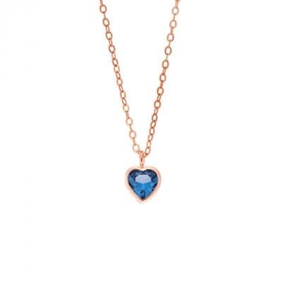 Pendant Silver 925 Rose Gold Plated heart with light blue cubic zirconia