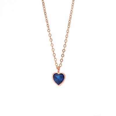 Pendant Silver 925 Rose Gold Plated heart with blue cubic zirconia