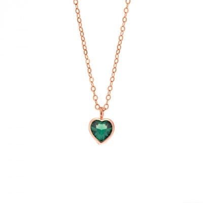 Pendant Silver 925 Rose Gold Plated heart with emerald cubic zirconia