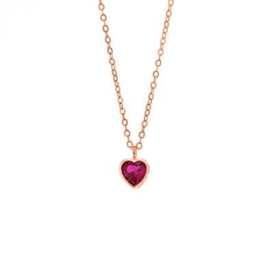 Pendant Silver 925 Rose Gold Plated heart with fuchsia cubic zirconia