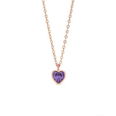 Pendant Silver 925 Rose Gold Plated heart with purple cubic zirconia