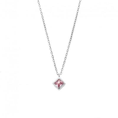 Pendant Silver 925 square with pink stone