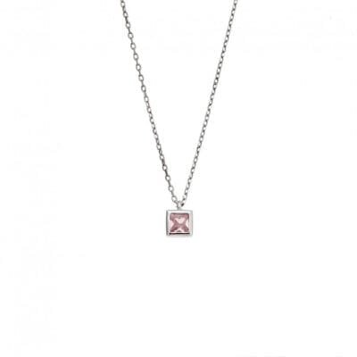 Κολιέ  Ασήμι 925° Μενταγιόν με τετράγωνο με ζιργκόν σε ασημί χρώμα
