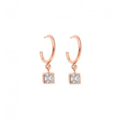Earrings Silver 925° Pendant with ring and stone square and Rose Gold color