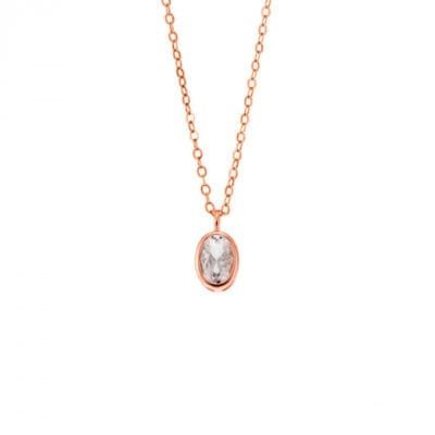 Κολιέ  Ασήμι 925° Μενταγιόν με  οβάλ ζιργκόν σε  Rose Gold χρώμα