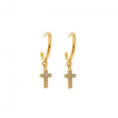 Σκουλαρίκια Ασήμι 925° Κρεμαστά με κρίκο και σταυρό