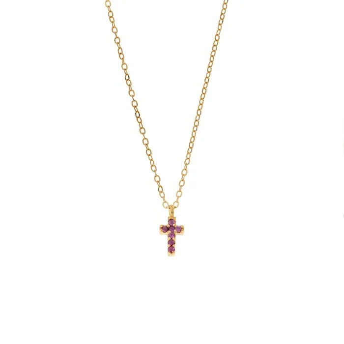 Silver pendant 925, gold plated cross with fuchsia cubic zirconia