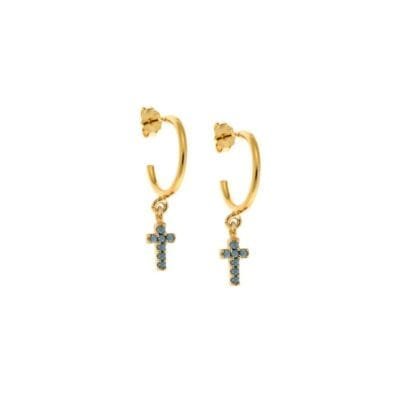 Earrings Silver 925° Cross Pendant with zircon in gold color