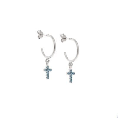 Earrings Silver 925° Cross Pendant with zircon in silver color