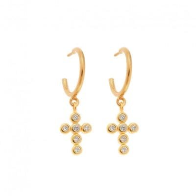 Gold plated silver earrings, cross, gold plated silver 925