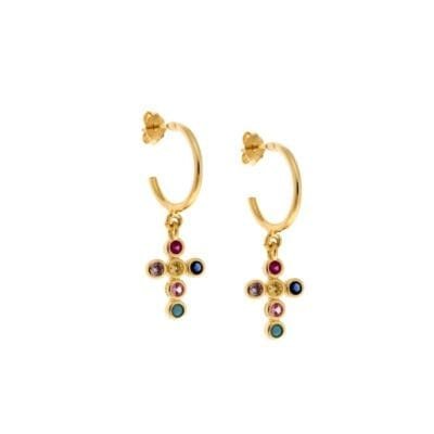 Σκουλαρίκια   Ασήμι 925°   Σταυρουδάκι κρεμαστό με τελίτσες σε χρυσό χρώμα