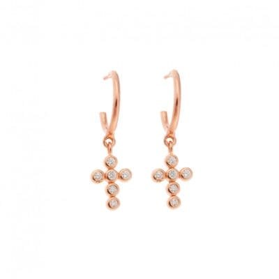 Σκουλαρίκια Ασήμι 925° Κρεμαστά με κρίκο και σταυρό με μπιλίτσες