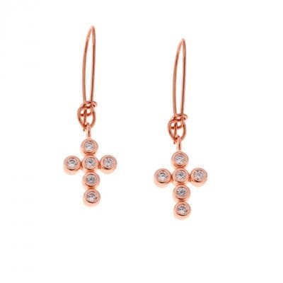 Silver Earrings 925° Pendant Rose Gold with cross and zircon