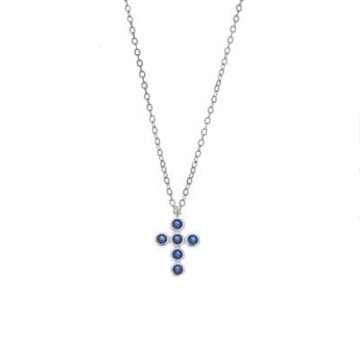 Silver pendant 925, cross with blue cubic zirconia