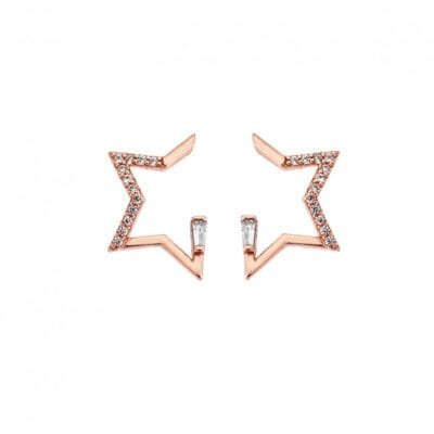 Women's pink gold plated silver earrings 925, stars with white cubic zirconia