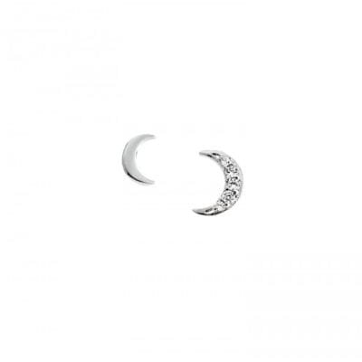 Earrings Silver 925° Moon stud with white zircon