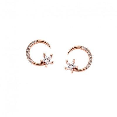 Earrings Silver 925° Moon stud with star and white zircon