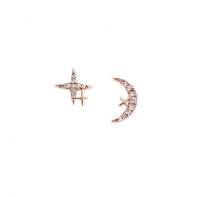 Silver 925° moon stud earrings with star and white zircon